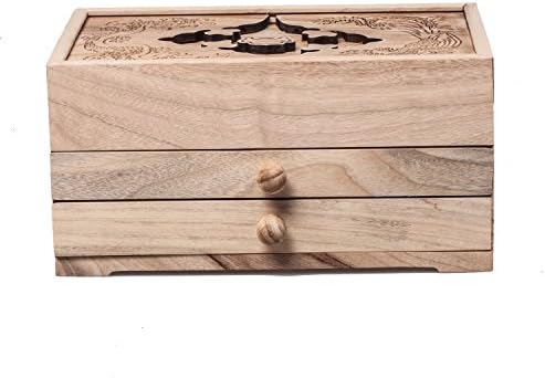 Hand-carved 3 Layer Real Wood/Wooden Jewelry Box Camphor Wood Color