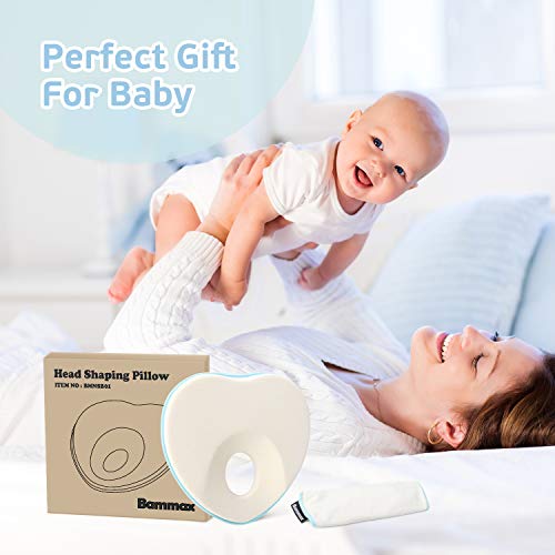 Anti Flat Head Baby Pillow, Bammax Memory Foam Pillow for Newborn Baby Head Shaping Pillow (0-12 Months), with Washable Pillow Case