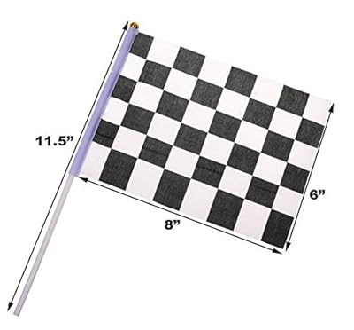 24PCS 6'' X 8'' Black and White Checkered Flag Racing Polyester Flags with Plastic Stick NASCAR Theme Party Favor Decoration