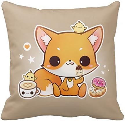 Cute Chibi Fox With Kawaii Icecream Pillow Case 18" * 18"