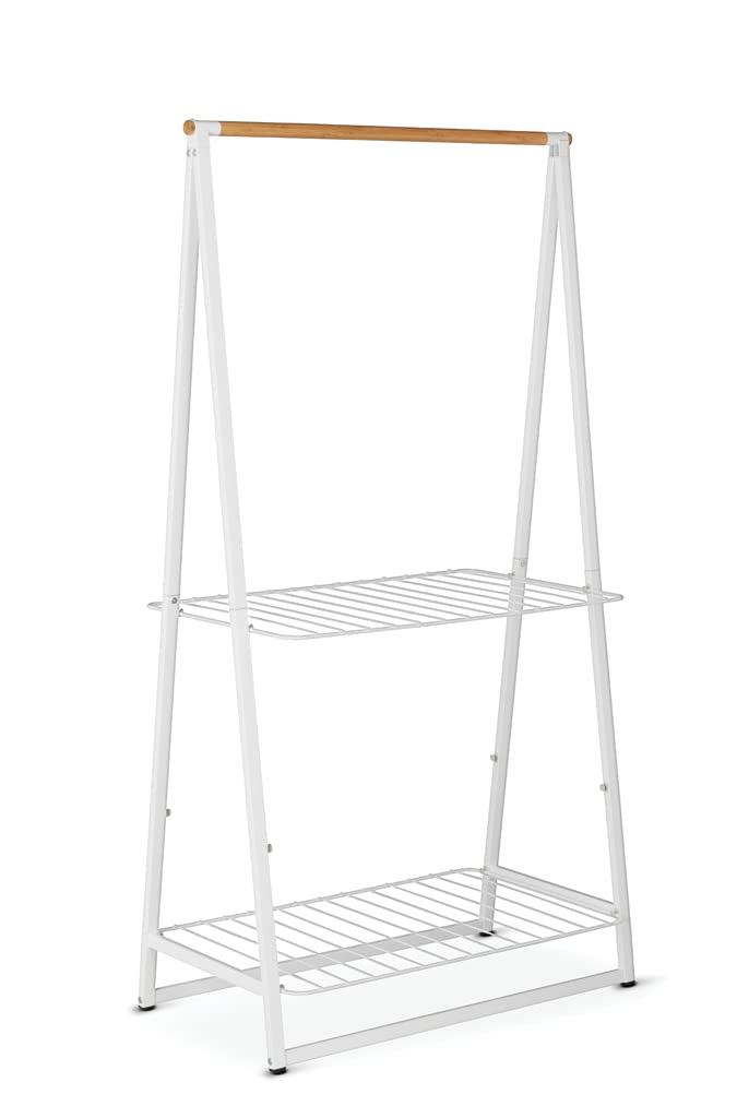 Brabantia - Linn Clothes Rack, Large - Multi-functional Hanging space - Airing or Drying Shelves - Hangs up to 28 Items - Stable Space Saver - Non-slip Base - Free Standing - Easy to Assemble - White