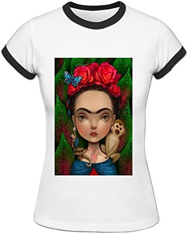 Smallth Frida kahlo Ringer T-Shirt For Women Short Sleeve O Neck XL White