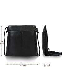 Bolso bandolera de cuero con flecos para mujer - Bolso de hombro con borla para mujer (mediano, negro)