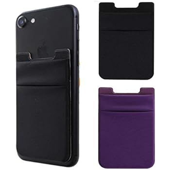 2Pack Adhesive Phone Pocket,Cell Phone Stick On Card Wallet,Credit Cards/ID Card Holder(Double Secure) with 3M Sticker for Back of iPhone,Android and All Smartphones-Black&Purple