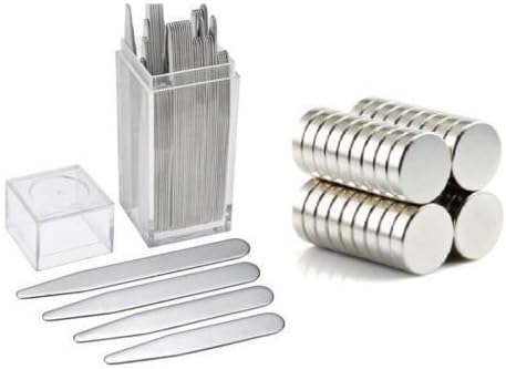 20 Count Metal Collar Stays 2.5" In Clear Box Steel + 10 Magnets