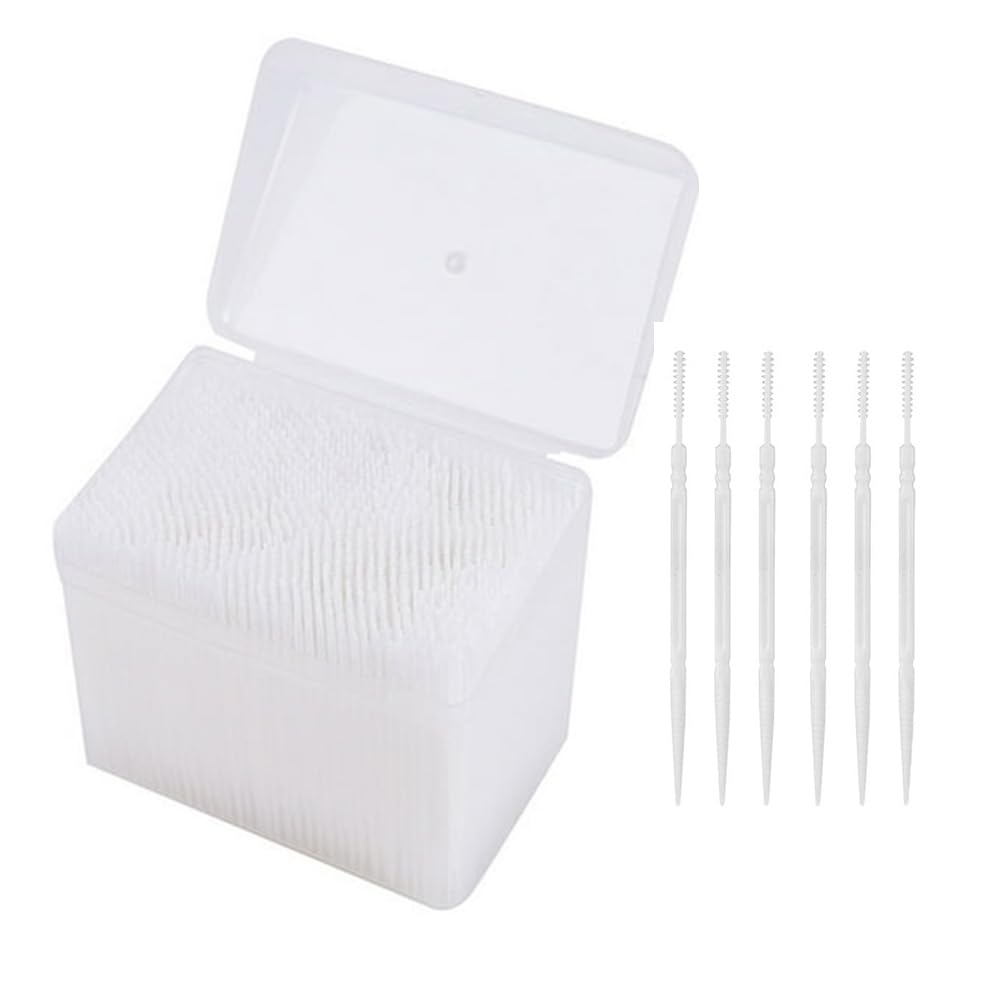 Disposable Plastic Toothpick Dental Flossers Picks Portable Practical Oral Toothpick with Clear Case 1100Pcs Double Head Soft Interdental Teeth Cleaning Brush Tool Stick White
