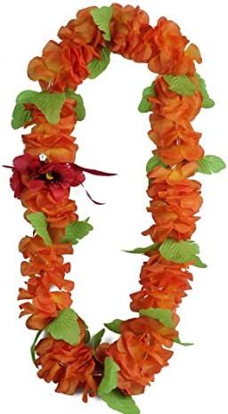 Hawaii Luau Party Royal Collection Artificial Silk Fabric Lei Orange Flame