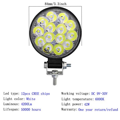 2pcs 42W Flood Light Off Road Lights Fog Lights Driving Roof LED Light Bar Pod Work Light for ATV UTV SUV Truck Boat 3.3inch 4200Lm Round