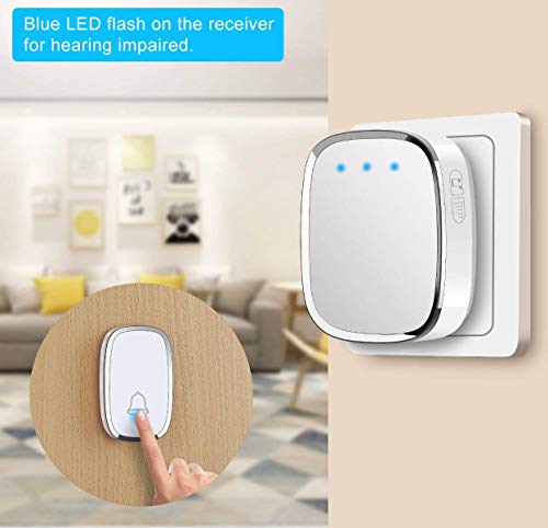 Timbre de Puerta Inalambrico, Govee Timbre Impermeable con LED Flash, Volumen Ajustable, 36 Melodías, Alcance a 300m, 1 Transmisor y...