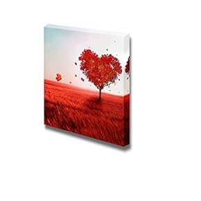 Canvas Prints Wall Art - Red Tree of Love Romantic Scene Retro Style | Modern Wall Decor/Home Decoration Stretched Gallery Canvas Wrap Giclee Print & Ready to Hang - 12" x 12"