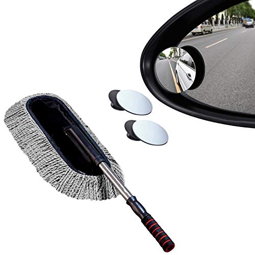 Drumstone (Tour/Travel) Microfiber Flexible Car Cleaning Duster, Car Wash Dust Wax Mop Car Washing Brush with 360 ° Rotatable Blind Spot Mirror for Car Wing Adjustable HD Wide Angle