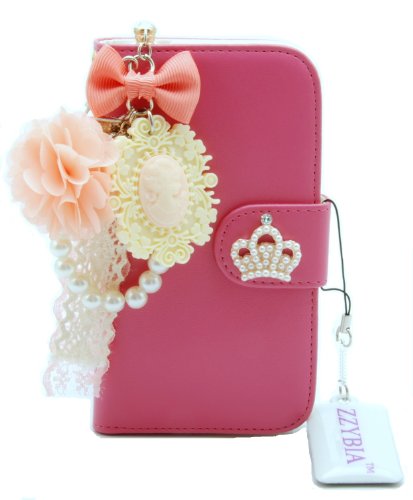 ZZYBIA® S4 HCV Pink Leatherette Stand Case Card Holder Wallet with Romantic Victorian Dust Plug Charm for Samsung Galaxy S4 IV I9500 I9505