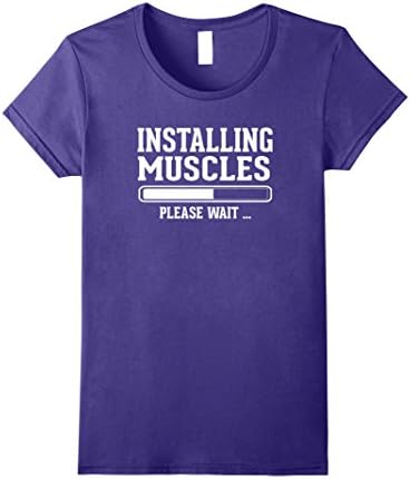 Womens Gym Addict Shirt: Installing muscles please wait T-Shirt Medium Purple