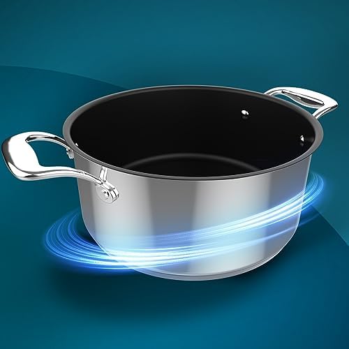 Casserole Polka Classy 24 Pot Steel. Diamètre 24 cm, Capacité 4 L, Acier Inoxydable 18/10, Revêtement Antiadhésif, Poignées Rivées, Couvercle En Verre,Convient à Tous Les Types De Cuisinières