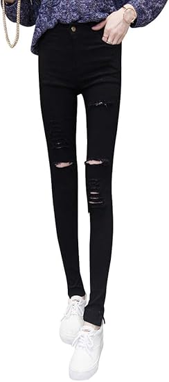 Amazon Lumias ダメージ スキニーパンツ スキニー 外側スリット ダメージ オールシーズン レギパン 韓国ファッション 韓国 春 夏 ダメージデニム ダメージスキニー ジーンズ 通販