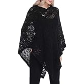 VICITENEY Women's V Neck Tassel Hem Knit Poncho Cape Batwing Sweater Shawls Cover Ups