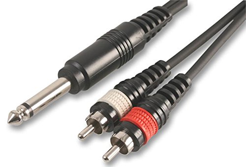 Pulse PLS00137 2x Phono (RCA) to 6.35 mm Mono Jack Plug to Plug Lead, 1.8m, Black