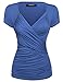 Zeagoo Women's Cross-front V Neck Ruched Cap Sleeve Blouse, XX-Large, Blue