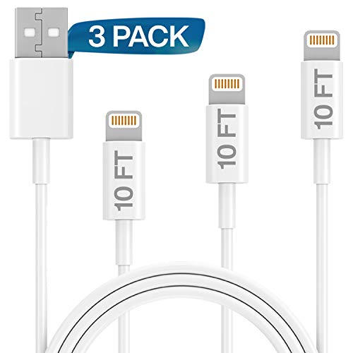 iPhone Charging Cable (10-ft) Infinite power - 3-Pack Charger Cable/Data Sync Fast for iPhone USB Charging Cable Cord Compatible with iPhone X Case/8/Plus/7/Plus/6/6S Plus/5S/5, Ipad Case, White
