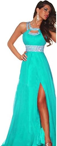 EnjoyBuys Charming Beaded Sequins Bridesmaid Evening Party Prom Chiffon Dress (US 16, Turquoise)