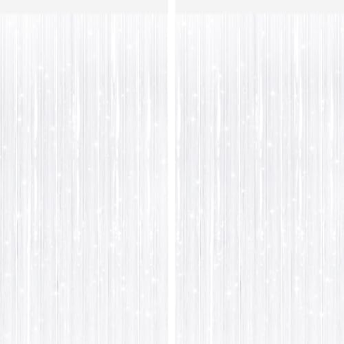 White Metallic Tinsel Foil Fringe Curtains