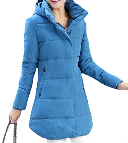 YUNY Women's Hooded Slim Thick High Collar Long Down Jacket Coat Blue L YUNY Women's Hooded Slim Thick High Collar Long Down Jacket Coat Blue L