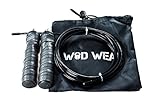 Jump Rope, Speed Rope- Cross Training Fitness Rope, Rubber Handle, Adjustable, Speed Cable, Great for Cross-Training and Double Unders, Rope Bag, 100% (Black)