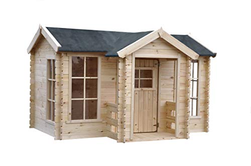 TIMBELA M520 Maisonnette en Bois avec terrasse - Maison de Jardin pour l'exterieur - emboîtée ép. 19 mm, H151 x 235 x 175 cm, 2.63 m²