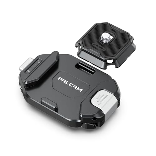FALCAM F38 Camera Clip V2 with Plate Quick Release System, Camera Strap Mount Backpack with 1/4 Inch to 3/8 Inch Screw Thread, Arca-Swiss Compatible, Universal Mounting Base Adapter for Shoulder Strap