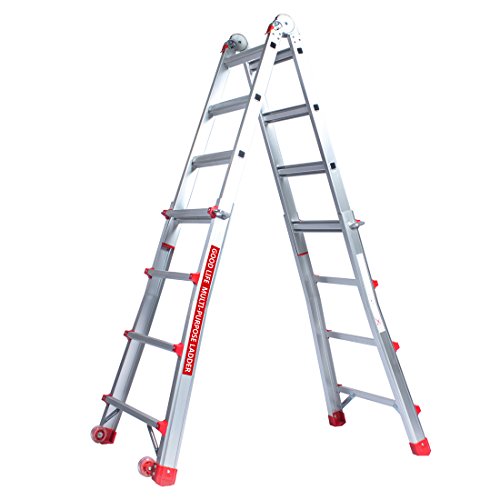 GOOD LIFE EN131 4X4 Step 13 Foot Telescoping Multi-Ladder Aluminum Extension Adjustable & Folding Multi-Use Multi-Position Ladder 300-Pound for Home HMI476