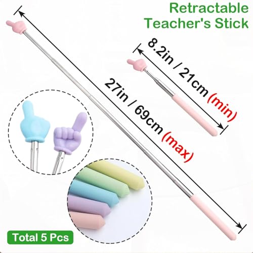 5PCS Teacher Finger Pointer Stick - Telescopic Teachers Pointer for Classroom Mini Extendable Hand Pointer Stick for Elementary School Kindergarten Teacher Supplies (5PCS)
