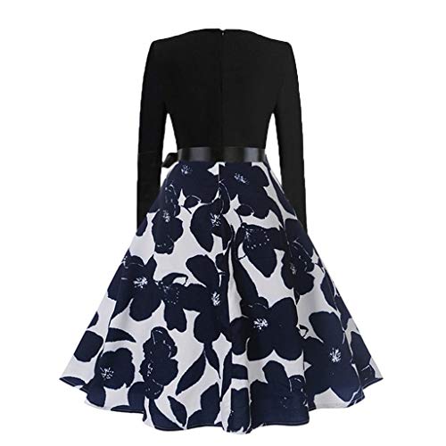 â™›TIANMI 2019 Spring Deals!Women Short Sleeve Christmas Cats Musical Notes Print Vintage Flare Dress Navy