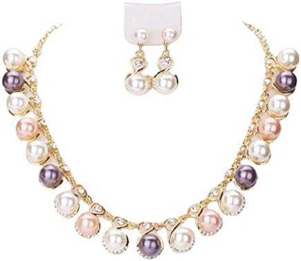 LuminosityLux Jewelry Sets, Colorful Pearl Necklace Earrings Sets, Women (Multicolor)