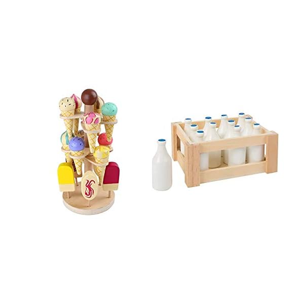 Small Foot 1248 Beweglicher Eisständer aus Holz, Zubehör für Kaufmannsladen und Kinderküche & Milchflaschen aus Holz, in…