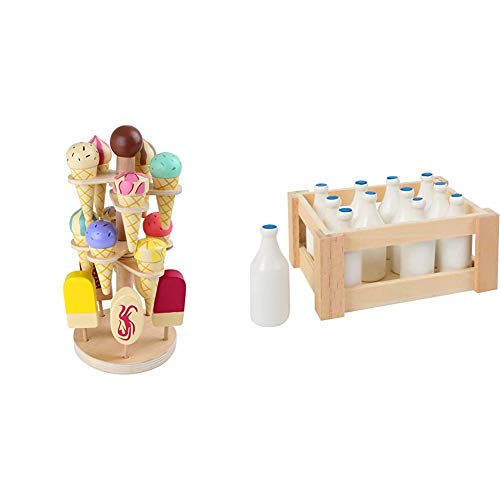Small Foot 1248 Beweglicher Eisständer aus Holz, Zubehör für Kaufmannsladen und Kinderküche & Milchflaschen aus Holz, in…