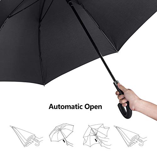 Leebotree Stick Umbrella, Auto Open Windproof Umbrella with 51 Inch Large Canopy Waterproof and J Handle for Men Women (Black)