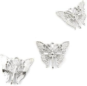 Qty 110 Pieces Ancient Silver Jewelry Making Charms Findings B0088 Butterfly Pendent Bulk for Bracelet Necklace
