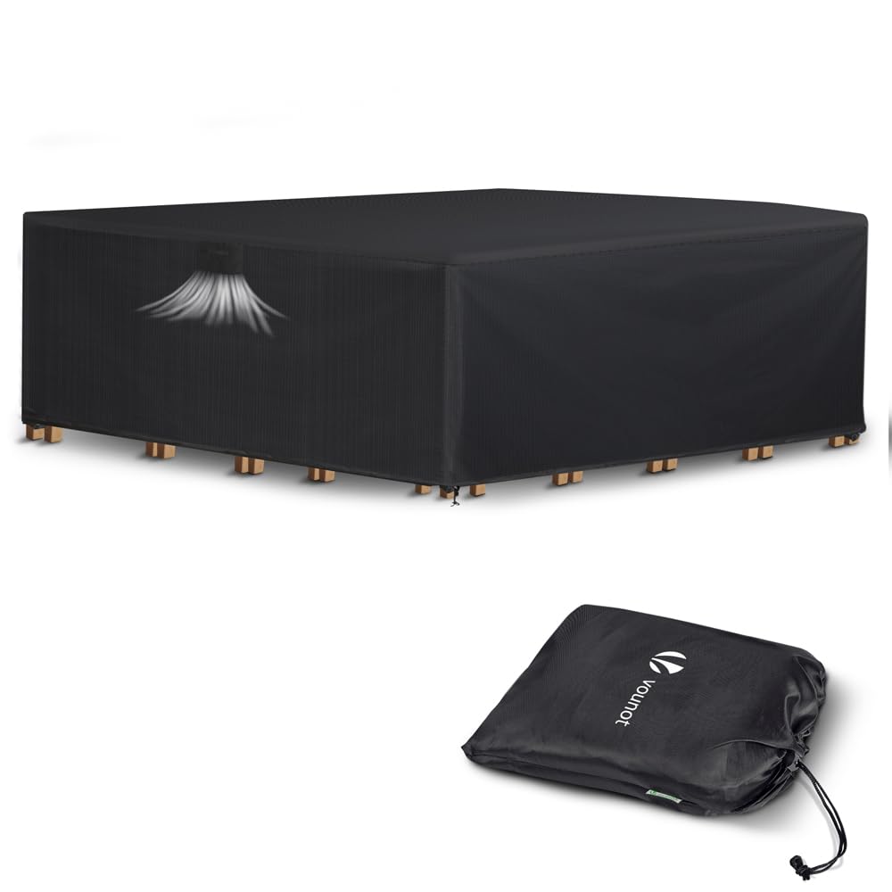 VOUNOT Waterproof Garden Furniture Cover, 250x250x73cm – Heavy Duty Oxford Fabric, Windproof, UV Resistant with Air Vent – Outdoor Patio Set Cover for Table and Chairs, Black