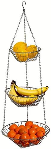 LEMONCOFFEE Fruit Rack Storage Creative Three-tier Hanging Basket Family Storage Basket Kitchen Fruit Storage Basket 3-layer Removable Fruit Basket (Color : Silver)