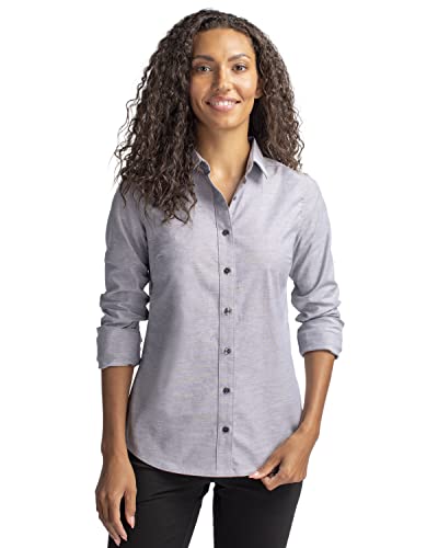 Cutter & Buck Women’s Wrinkle Resistant Stretch Long Sleeve Button Down Shirt, Charcoal Oxford, XSmall