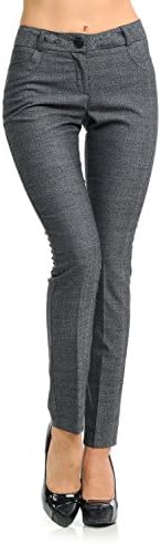 Sweethabit Womens Button Flaps Two Tone Straight Fit Trouser Pants. (Medium, 2956 Two-Tone Grey)