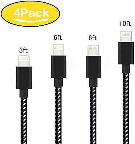 Lightning Cable, WYCHEN 4PACK (3FT+6FT+6FT+10FT) Charging Cable Cord Lightning to USB Cable Charger Compatible with iPhone 7/ 7 Plus/6/6s/6 plus/6s plus/ 5s/5c,iPad, iPod and More (Black+White)
