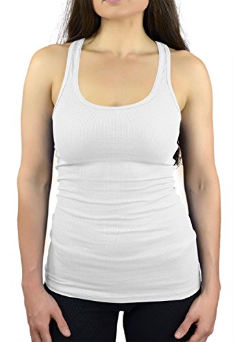 Belle Donne - Junior's Tank Top Skinny Racerback Rib Tanktop Regular Plus Size - White/Medium - Thumbnail 2