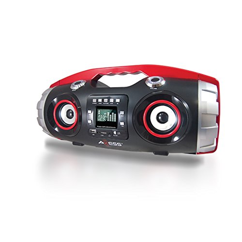 AXESS PBBT2709 Portable Bluetooth FM Radio/CD/MP3/USB/SD Heavy Bass Boombox (Red)