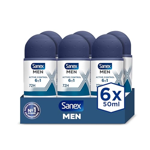Men Active Control Desodorante Roll-On para Hombre, Pack 6 Uds x 50 ml, Protección 48H, Antitranspirante, Anti Irritación, 0% Alcohol, Combate el Mal Olor, Larga Duración