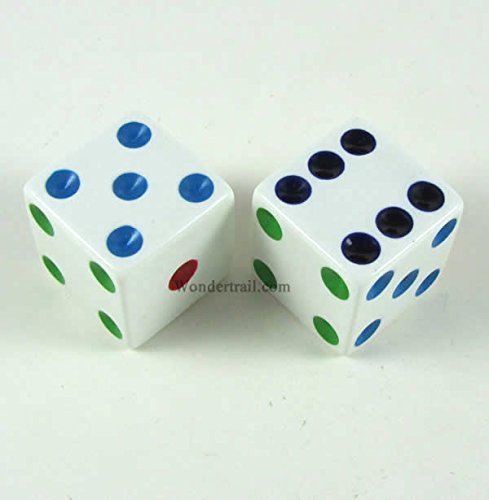 Multi-Color Pips White Dice 25mm (1in) D6 2ea Koplow Games