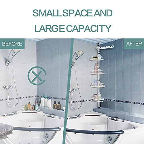 Shower Caddy,4 Tier Bathroom Baskets Corner Shower Caddy Tension Pole Storage Rack Organizer,Height Adjustable Among 3.6Ft to 10.1Ft