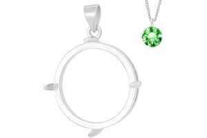 BENECREAT 925 Sterling Silver Round Bezel Pendant, Cabochon Setting Pendant with 4 Claws Fit 0.8 Inch Gemstones for DIY Neckl