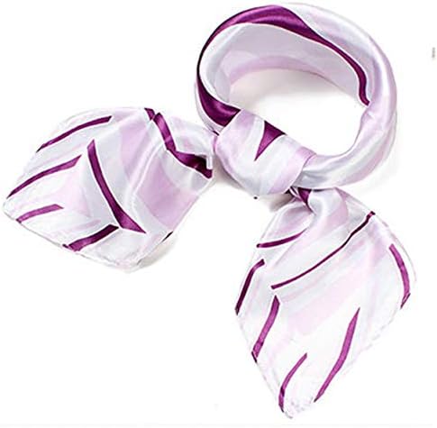 Women’s Silk Satin Small Square Scarf Neck Head Hair Ladies Scarf Fashion Scarves Mixed Pattern Print Wraps 60x60cm (Purple wave)