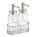 mDesign Double Liquid Hand Soap Glass Dispenser Pump Bottle Caddy for Kitchen Sink, Bathroom Vanity Countertops - Holds Castile Soap, Dish Soap, Hand Sanitizer, Essential Oils - Clear/Satin